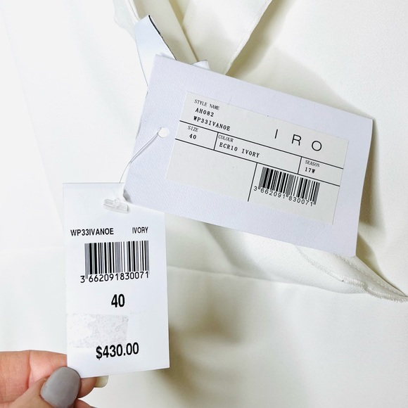 NWT IRO Ivory Crepe Bell Sleeve Ruffled V-Back Ivanoe Mini Dress - Picture 8 of 9